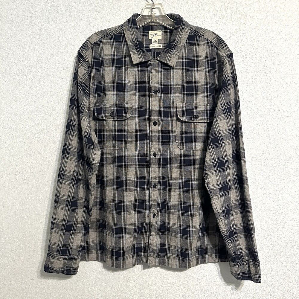 J Crew Button Up Shirt Mens Size Large Blue Gray Plaid Rustic Cotton Preppy